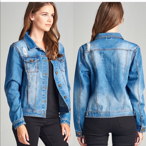 LAST 1✨ distressed blue denim jean jacket - Picture 2 of 3